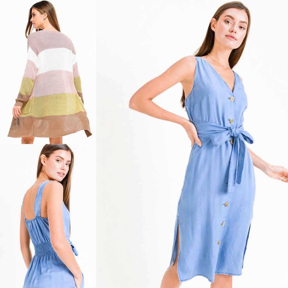 Chambray Tie Waist Dress